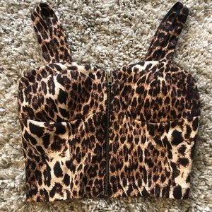 Forever 21 Cheetah Print Front Zip Crop Top